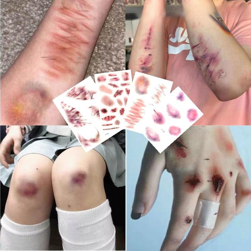 Body Jewelry Stickers - 4 folhas de halloween ferida hematomas