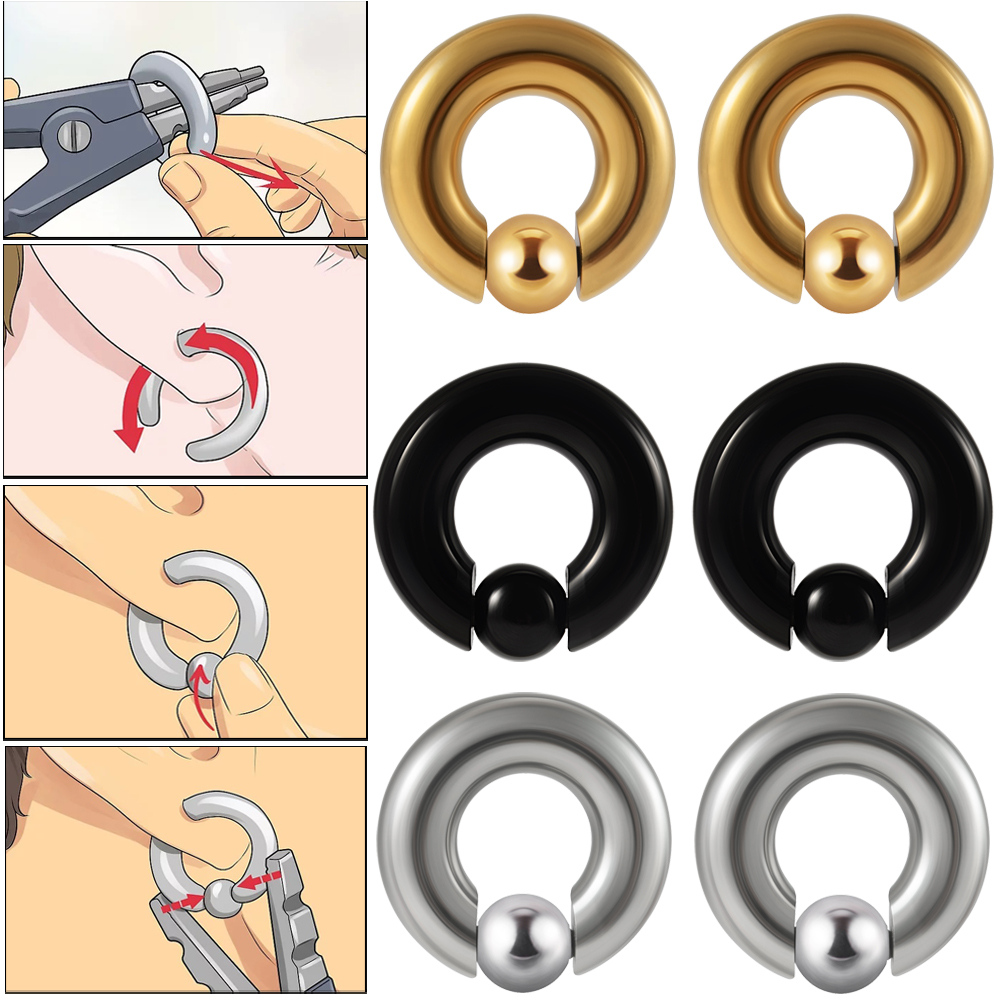 Body Jewelry Ear Gauges - Anel de contas cautivas de aço