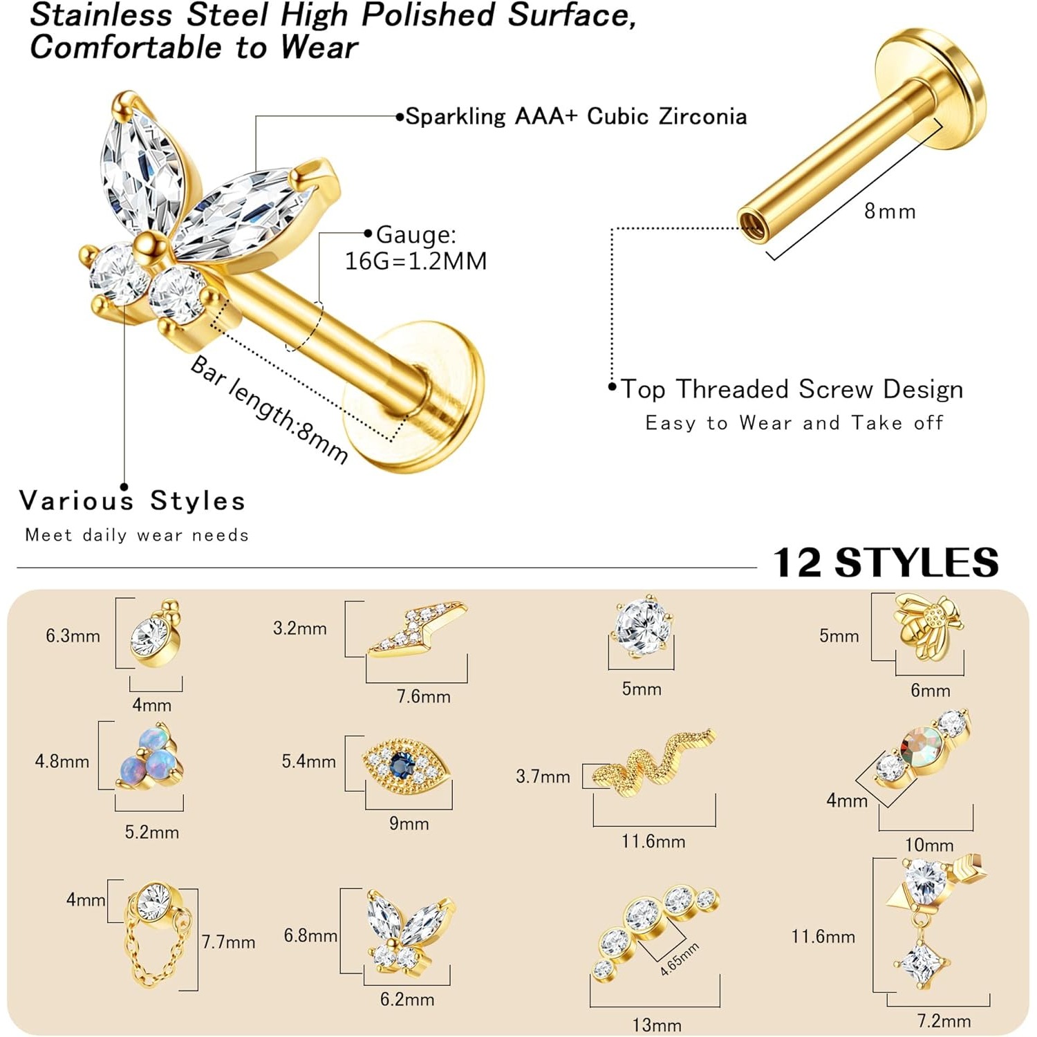 Bobisty 1 peça brincos de cart - Body Jewelry Surgical Steel avaliação e preço
