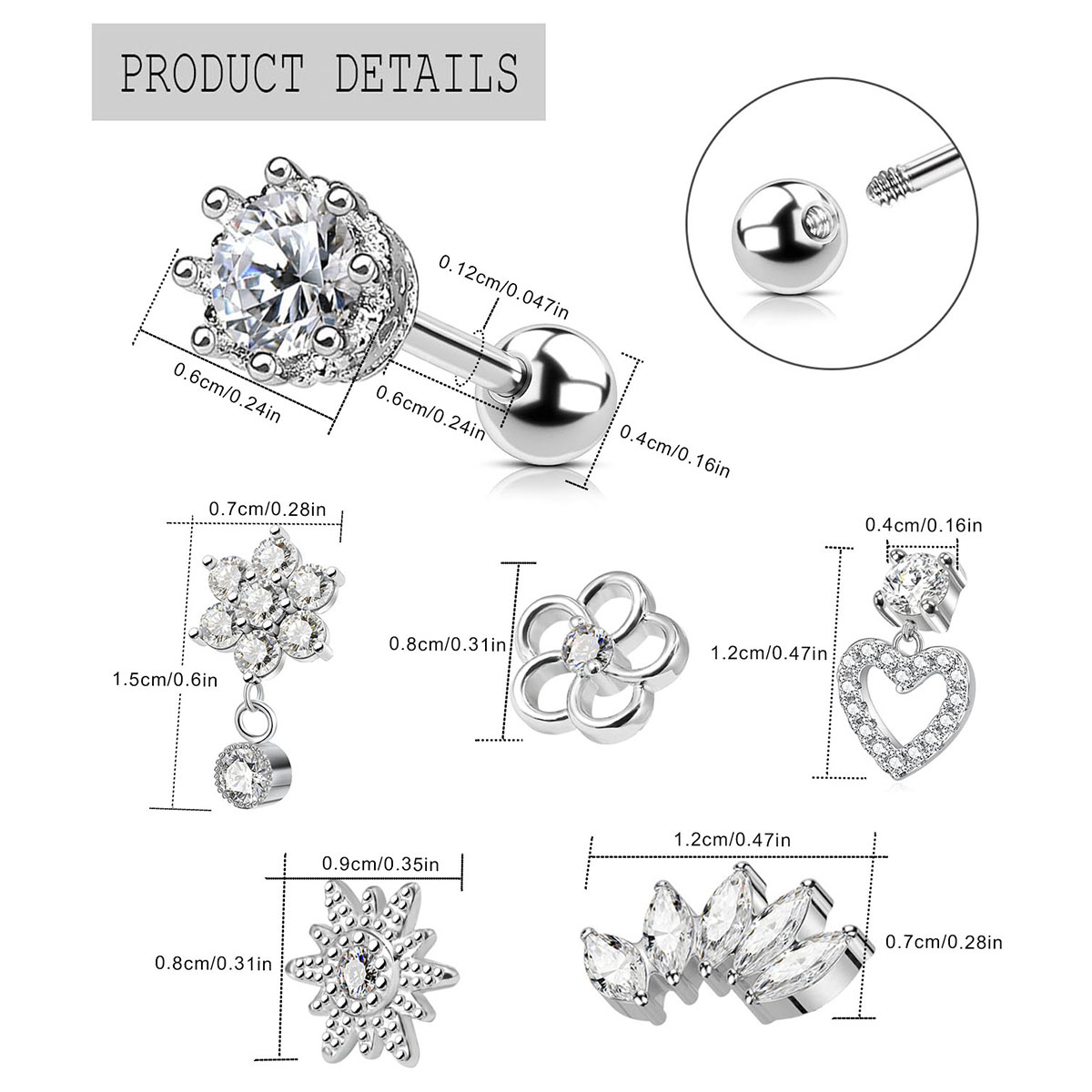 Brincos de cartilagem de aço c - Body Jewelry Surgical Steel avaliação e preço
